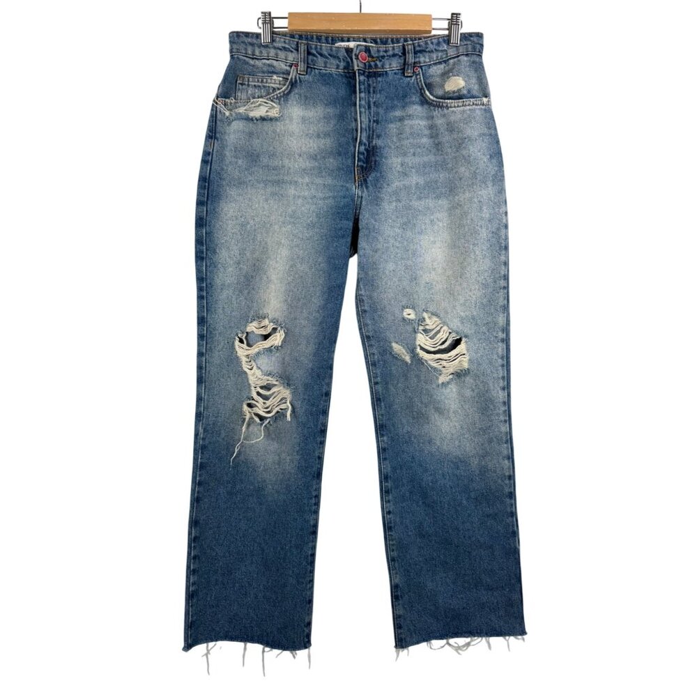 zara 90s relaxed wide leg distressed cropped jeans retro boho sz 8